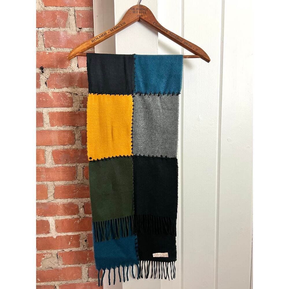 Vintage 70s Cashmere Patchwork Scarf Made in England 46x11 Preppy Classic